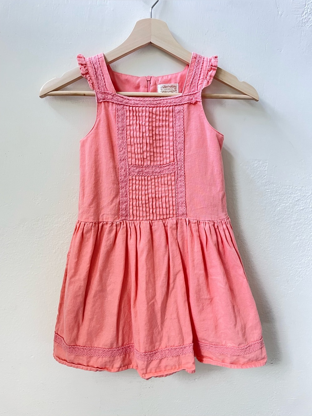 Kaisely Girls Pink Pintuck Lace Ruffle Sleeveless Dress Size 6x  Euro Cottage